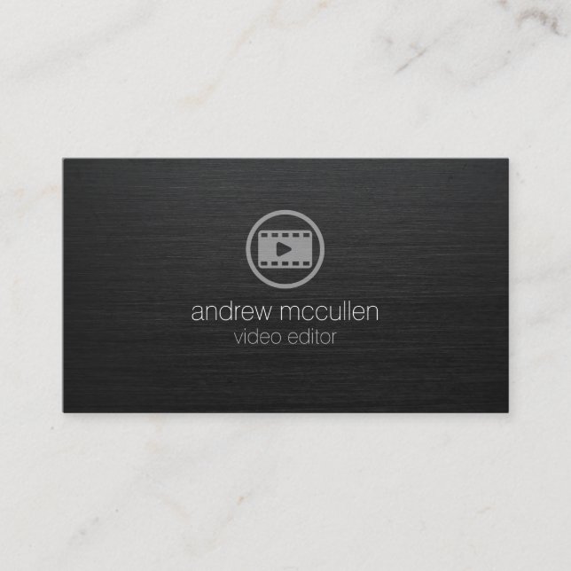 Video Editor Video Clip Icon Dark Brushed Metal Business Card (Front)