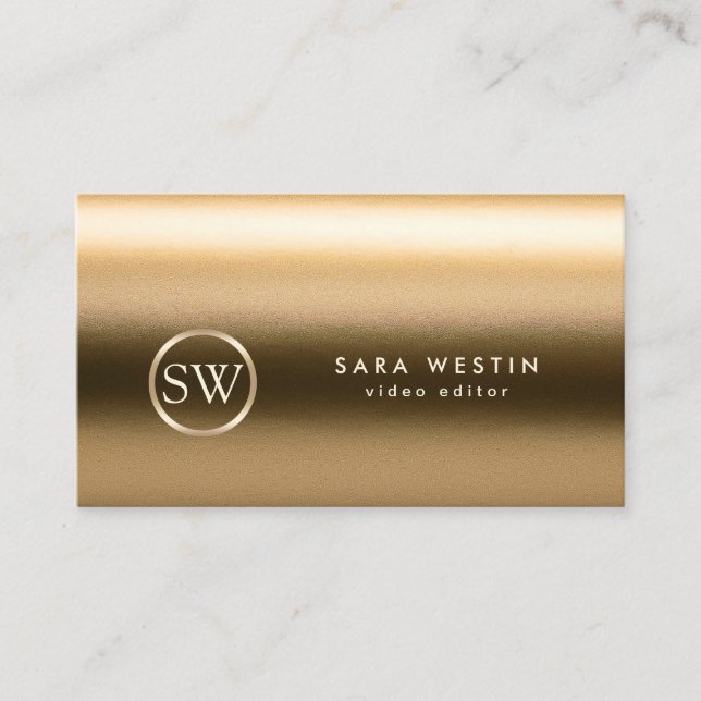 Video Editor Visual Arts Media Gold Monogram Business Card (Front)