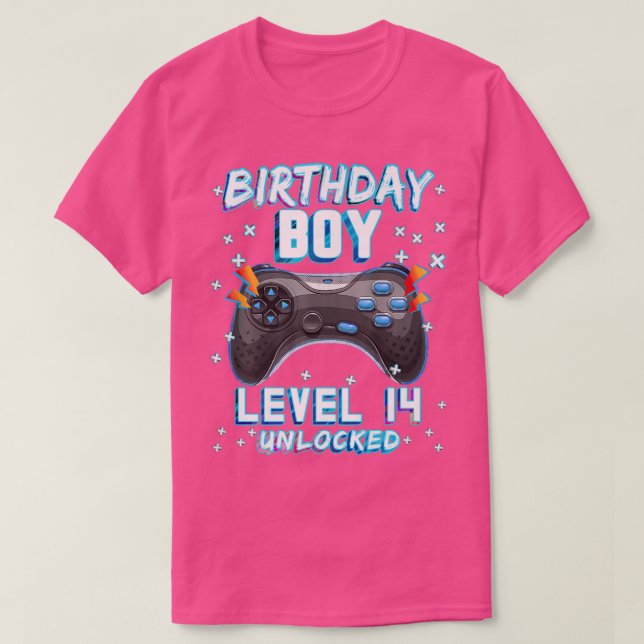 Video Game 14th Birthday Gamer Boys  Level 14 Unlo T-Shirt (Design Front)