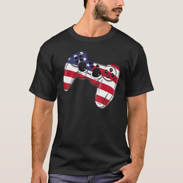Video Game 4th Of July Controller American Flag T-Shirt (Front)