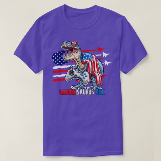 Video Game 4th Of July T Re Dinosaur Amerisaurus R T-Shirt (Design Front)