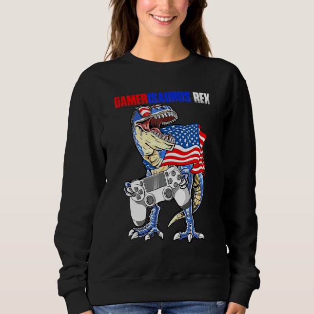 Video Game 4th Of July T Rex Dinosaur Amerisaurus  Sweatshirt (Front)
