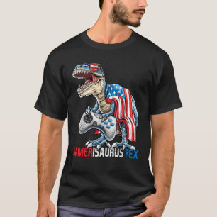 Video Game 4th of July T Rex Dinosaur Amerisaurus T-Shirt