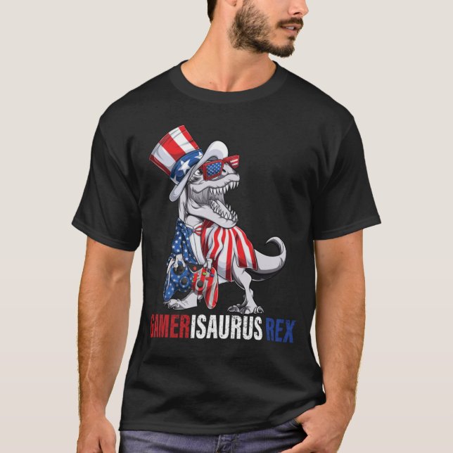 Video Game 4th of July T Rex Dinosaur  T-Shirt (Front)