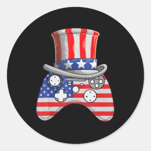 Video Game 4th Of July Uncle Sam Hat Game Controll Classic Round Sticker