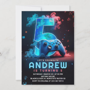 Video Game 5th Birthday Party Invitation