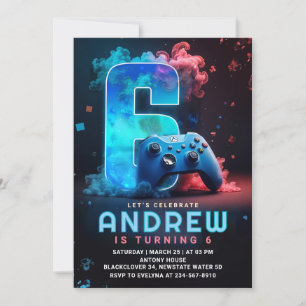 Video Game 6th Birthday Party Invitation