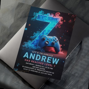 Video Game 7th Birthday Party Invitation