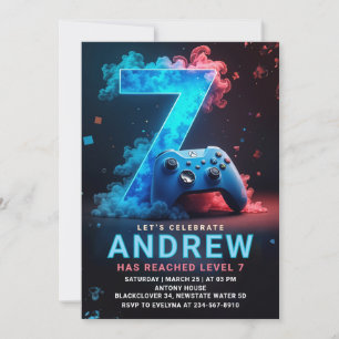 Video Game 7th Birthday Party Invitation