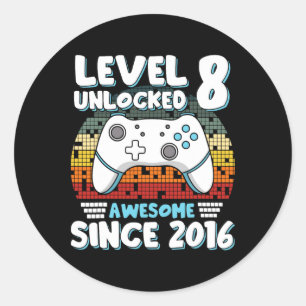 Video Game 8th Birthday Boys Girls Kids 8 Years Ol Classic Round Sticker