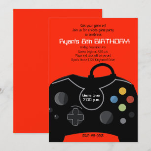 Video Game Birthday Boys Invitation Bright Red