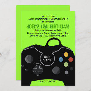 Video Game Birthday Boys Invitation Neon Green