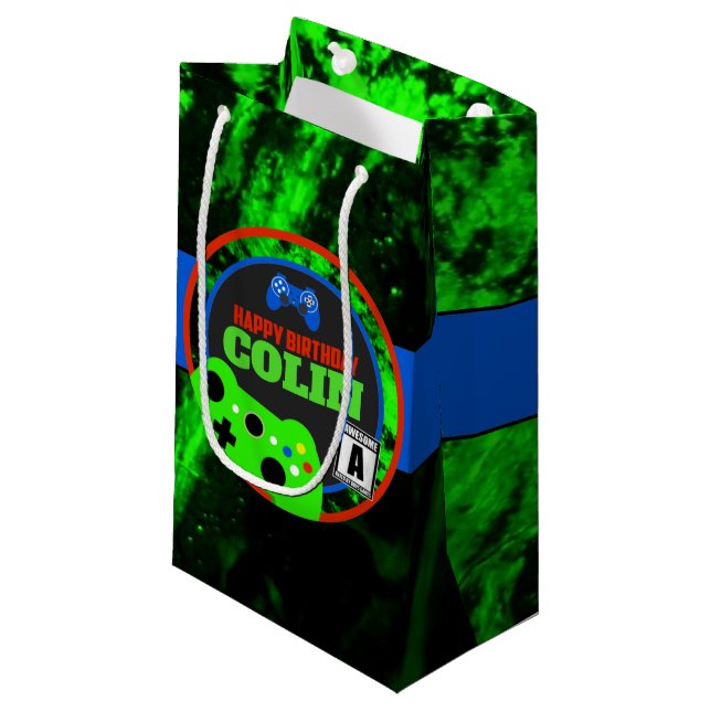 Video Game Birthday Gift Bag Personalised (Front Angled)