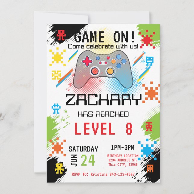 Video game birthday invitation (Front)
