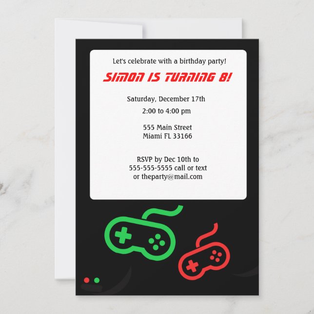 Video Game Birthday Invitation (Front)