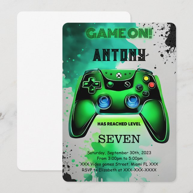Video Game Birthday Invitation (Front/Back)