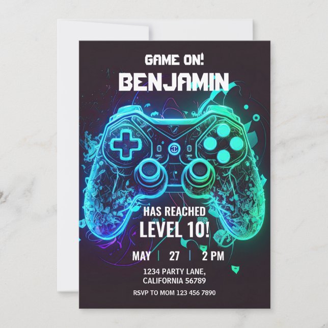 Video Game Birthday Invitation Arcade Invitation (Front)