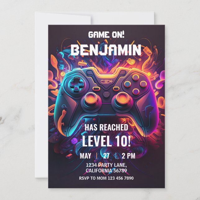 Video Game Birthday Invitation Arcade Invitation (Front)
