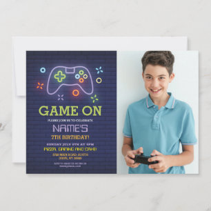 Video Game Birthday Party Gamer Boy Photo Invite