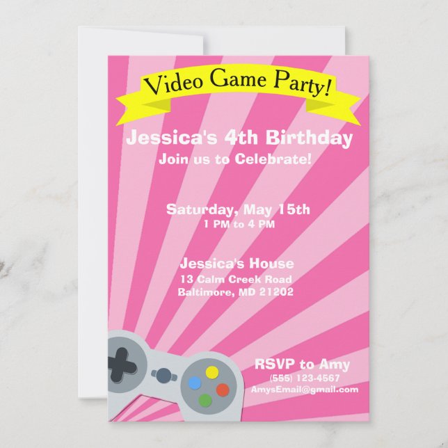 Video Game Birthday Party Invitation (Front)