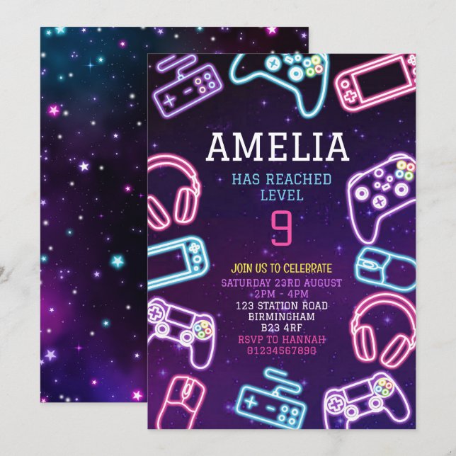 Video Game Birthday Party Invitation (Front/Back)