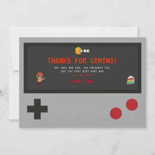 Video Game Birthday Party Thank You Card