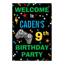Video Game Birthday Party Welcome Poster