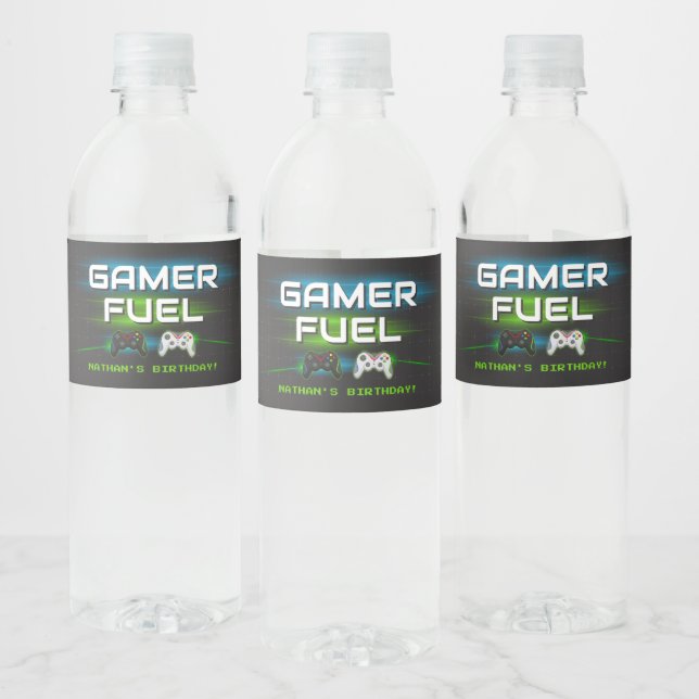 Video Game Boy Birthday Gamer Water Bottle Label (Bottles)