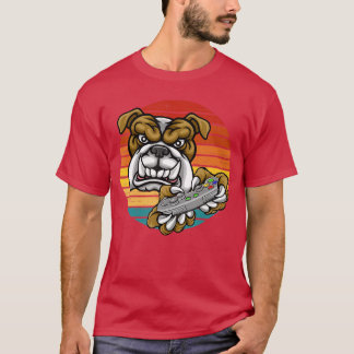 Video Game Bull Dog Gamer Gaming Retro Sunset Anim T-Shirt