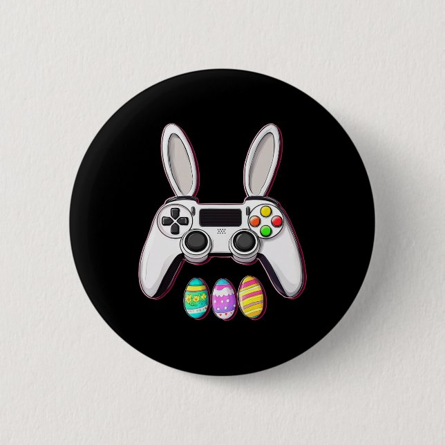 Video Game Bunny Eggs Controller Easter Day Gaming 6 Cm Round Badge (Front)