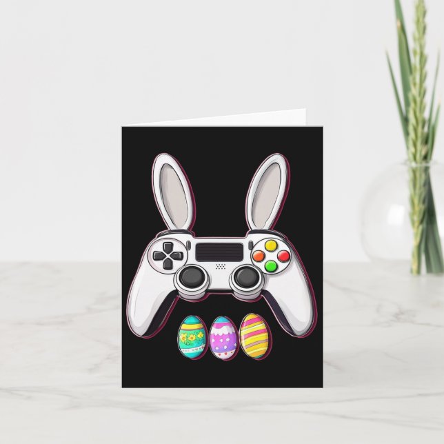Video Game Bunny Eggs Controller Easter Day Gaming Card (Front)