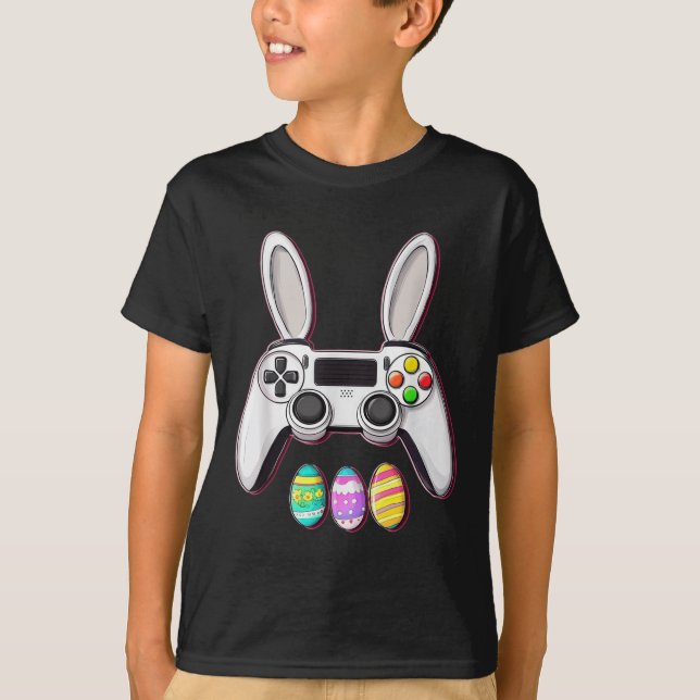 Video Game Bunny Eggs Controller Easter Day Gaming T-Shirt (Front)
