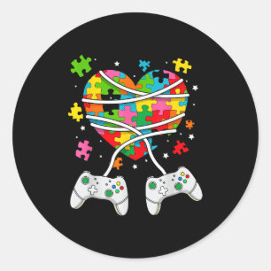 Video game colourful puzzle heart autism awareness classic round sticker