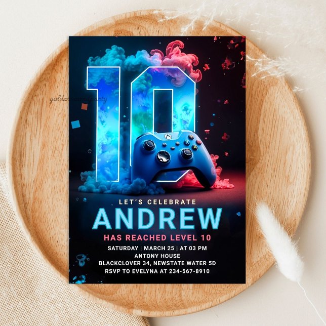 Video Game Console 10th Birthday Party Invitation (Video Game Console 10th Birthday Party Invitation)