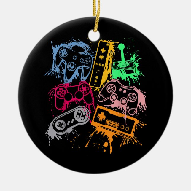 Video Game Console Controllers Retro 80's 90's Arc Ceramic Tree Decoration (Front)