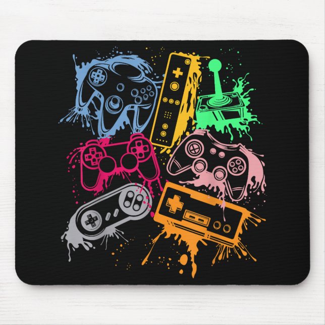 Video Game Console Controllers Retro 80's 90's Arc Mouse Mat (Front)