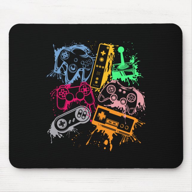 Video Game Console Controllers Retro 80's 90's Arc Mouse Mat (Front)
