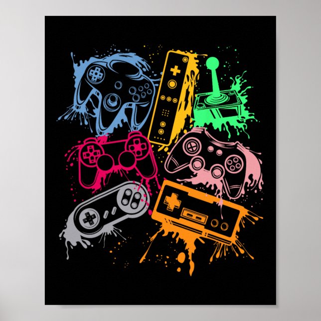 Video Game Console Controllers Retro 80's 90's Arc Poster (Front)