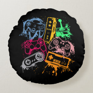 Video Game Console Controllers Retro 80's 90's Arc Round Cushion