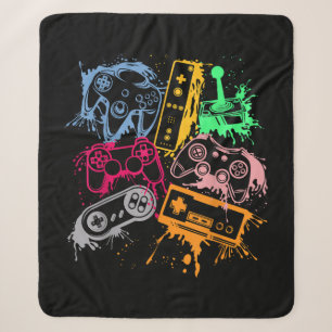 Video Game Console Controllers Retro 80's 90's Arc Sherpa Blanket