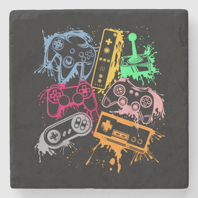 Video Game Console Controllers Retro 80's 90's Arc Stone Coaster (Front)