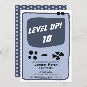 Video game console level up 10 kid birthday invitation
