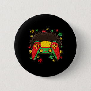 Video-game Controller Afro Black History Month Gam 6 Cm Round Badge