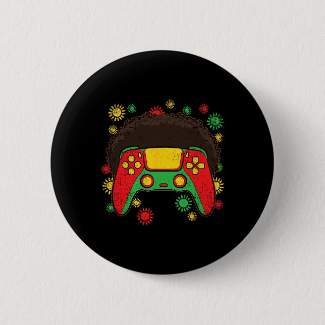 Video-game Controller Afro Black History Month Gam 6 Cm Round Badge (Front)