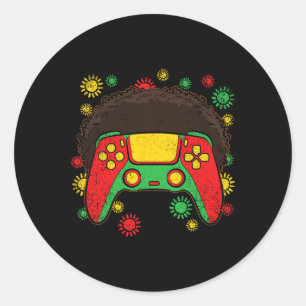 Video-game Controller Afro Black History Month Gam Classic Round Sticker