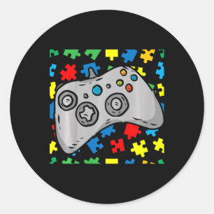 Video-game Controller Autism Awareness Puzzle Piec Classic Round Sticker