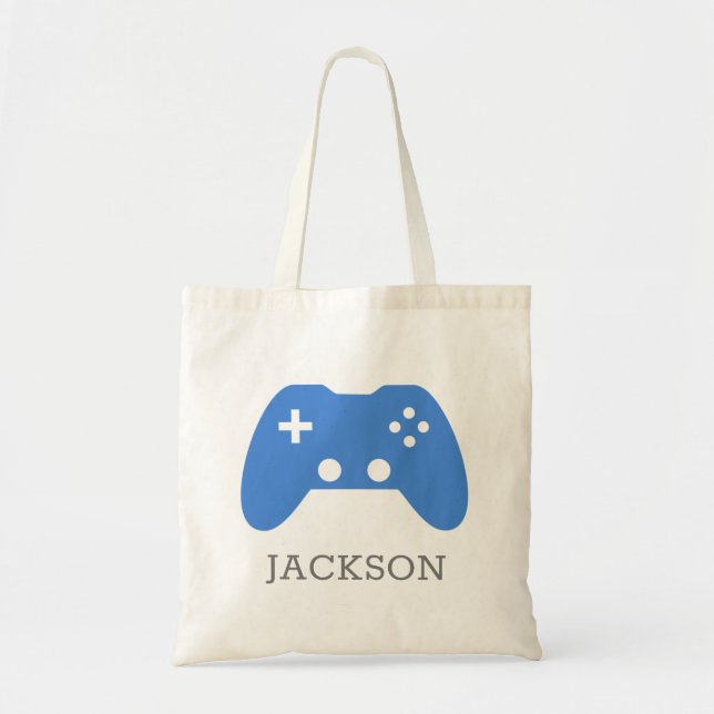 Video Game Controller Blue Gamer Personalised Kids Tote Bag (Front)