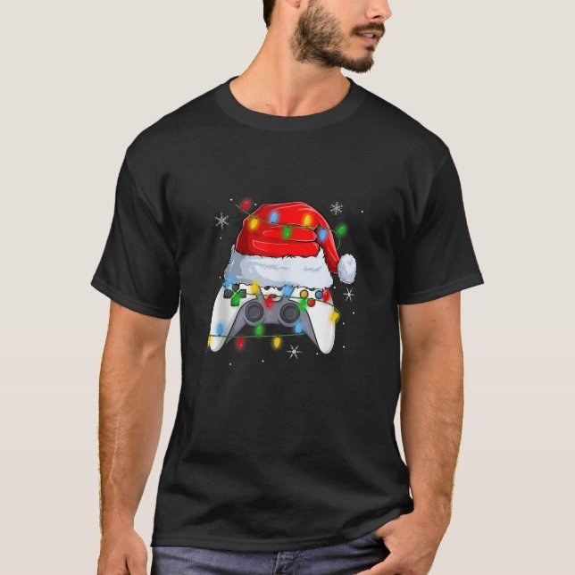 Video Game Controller Christmas Lights Gamer Boys  T-Shirt (Front)