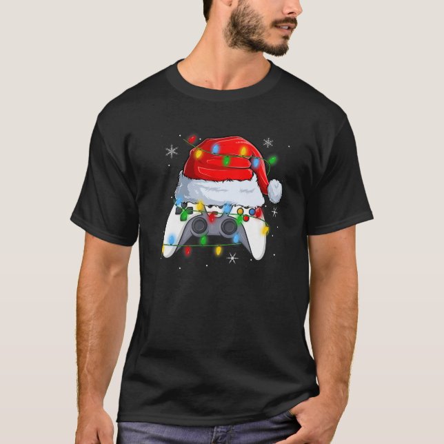 Video Game Controller Christmas Lights Gamer Boys  T-Shirt (Front)
