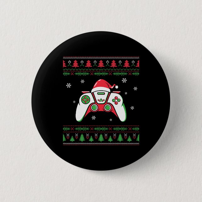 Video Game Controller Christmas Santa Hat Gamer Bo 6 Cm Round Badge (Front)